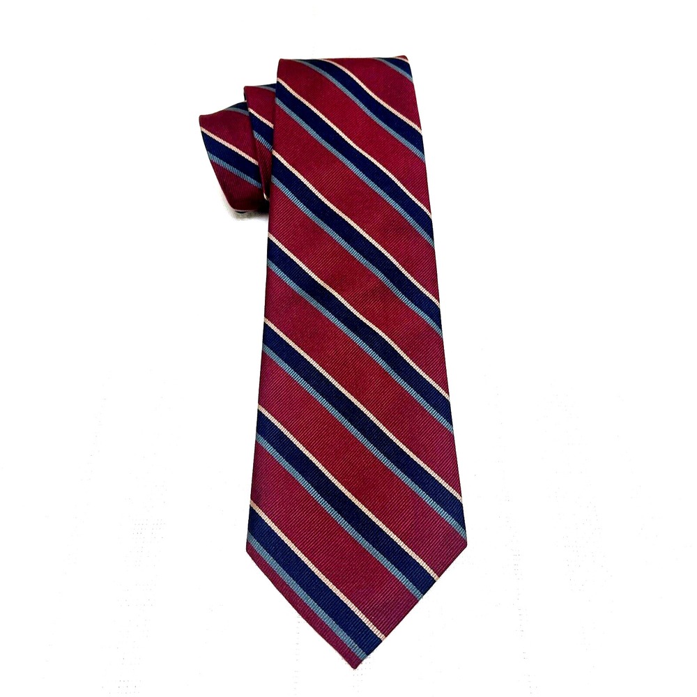 Ferrell Reed Men's Tie Repp Silk Maroon Striped‎ Johnston Murphy England Vintage